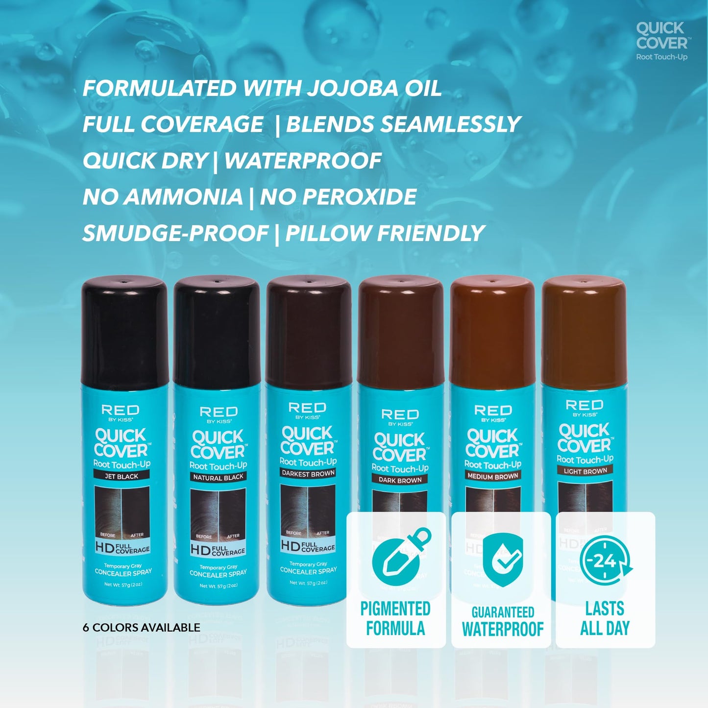 Red by Kiss Quick Cover Root Touch-Up Spray Jet Black 2oz | Waterproof, Smudge-Proof, Quick-Dry Gray Coverage with Jojoba Oil, Travel-Friendly