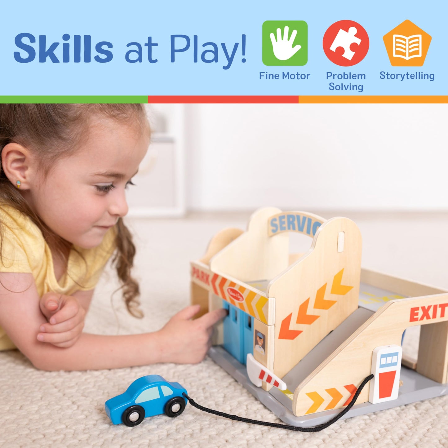 Melissa & Doug Service Station Parking Garage with 2 Wooden Cars and Drive-Thru Car Wash
