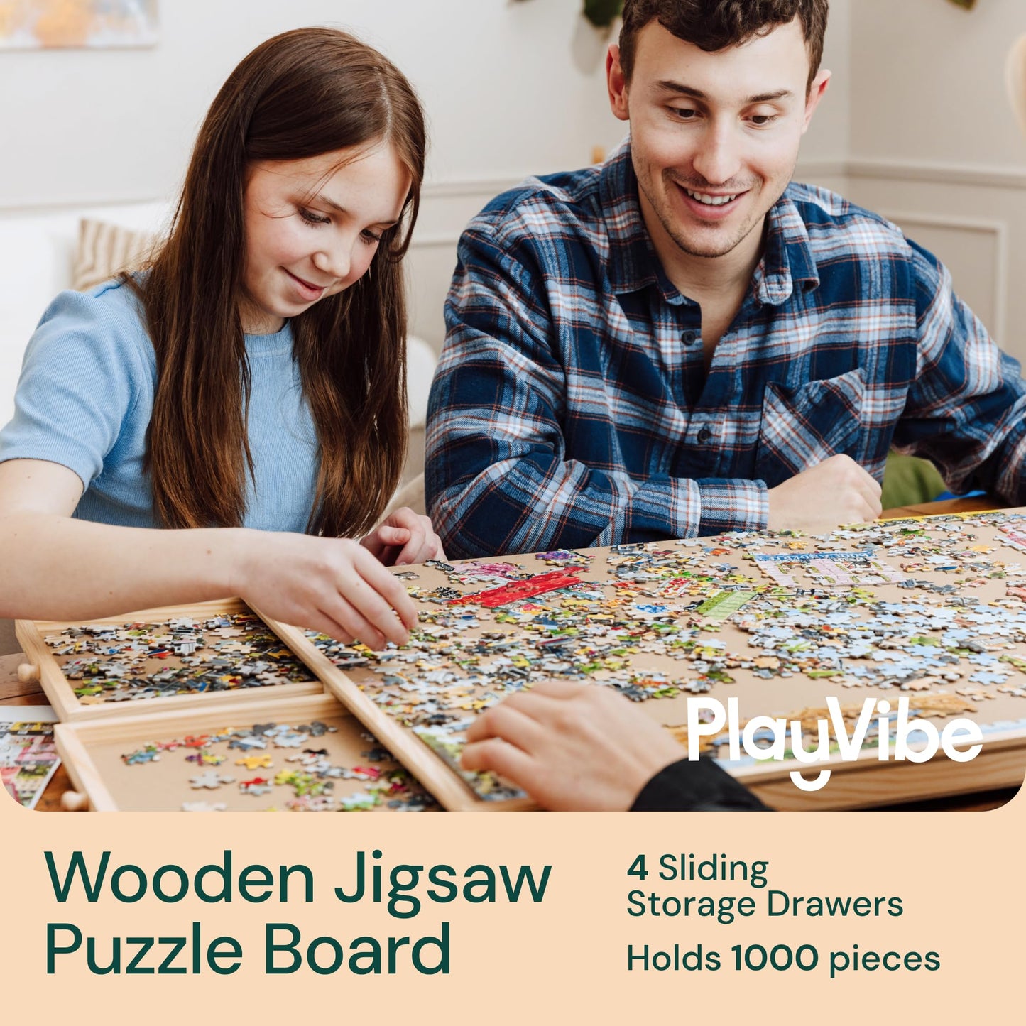 PLAYVIBE Rotating Puzzle Board – 1500 Piece Table with 6 Storage Drawers, 27x35in, 360° Lazy Susan Rotation for Jigsaw Puzzles