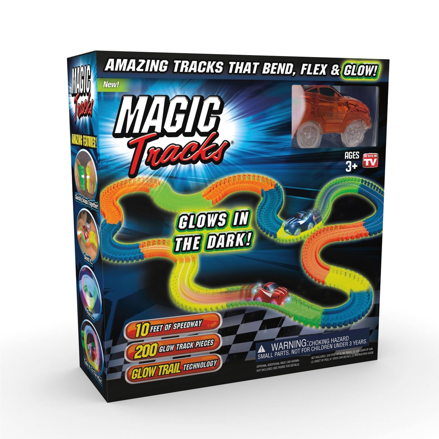 Ontel Magic Tracks 10 Foot Glow In The Dark Bendable Flexible Racetrack with LED Light-Up Race Car, Educational Playset Birthday Gift for Ages 3+