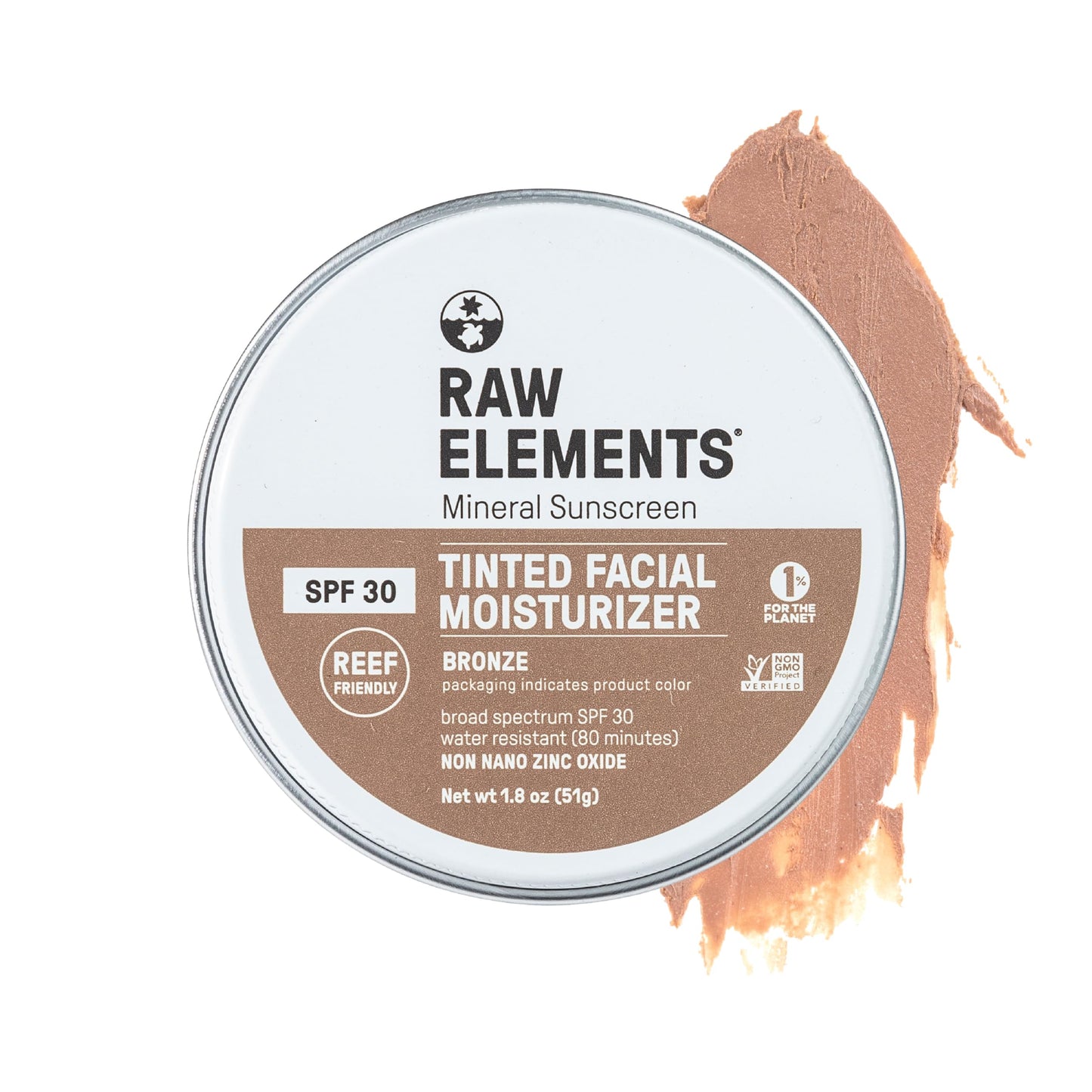 Raw Element SPF 30 Tinted Face Cream – Non-Toxic, Reef-Friendly Mineral Sunscreen & Daily Moisturizer, All Ages, Bronze, 1.8 oz