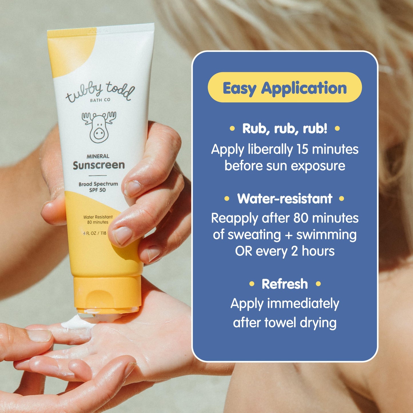 TUBBY TODD Mineral Sunscreen SPF 50 for Kids - Broad Spectrum, Water-Resistant 80 Min, Non-Greasy, Sensitive Skin Safe, 2 Pack 4 fl oz