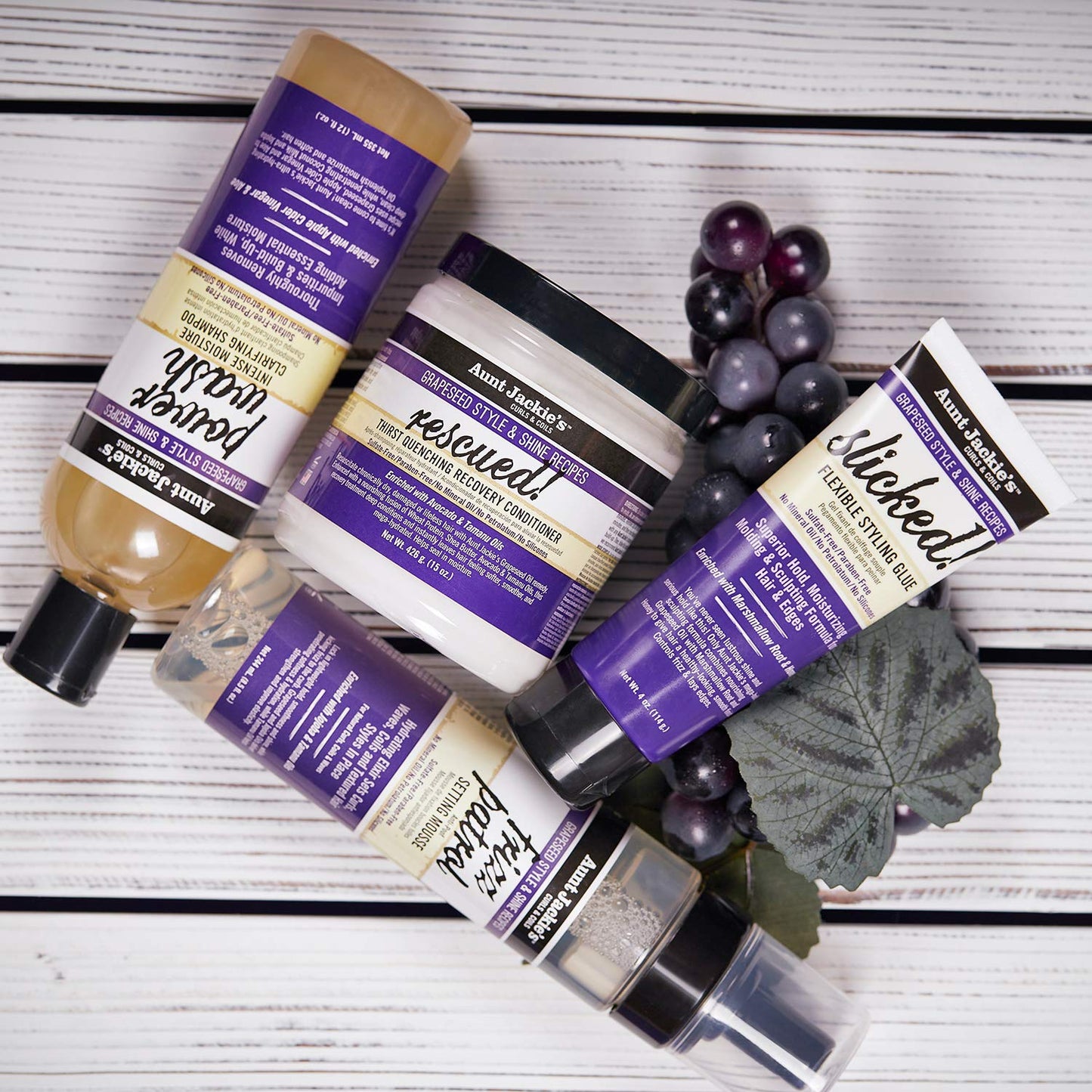 Aunt Jackie's Grapeseed Style and Shine Recipes Rescued Thirst Quenching Hair Recovery Conditioner Repair Treatment, Seals in Moisture, 15 oz