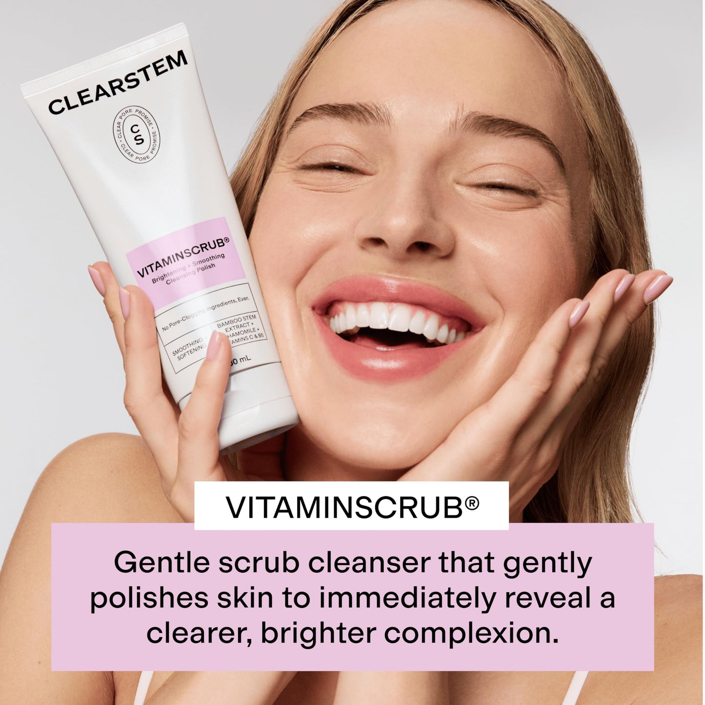 CLEARSTEM VITAMINSCRUB - Antioxidant Face & Body Exfoliating Cleanser with Vitamin C, Hemp & Bamboo, Gluten-Free, Cruelty-Free, 6 fl oz