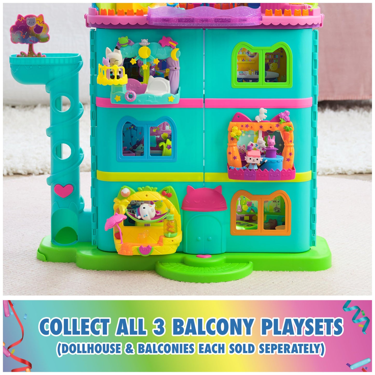 Gabby's Dollhouse, Baby Box Talent Show Balcony Playset, 8-Pcs with Toy Figures, Doll House Accessories & Sensory Play, Kids Toys for Girls & Boys 3+