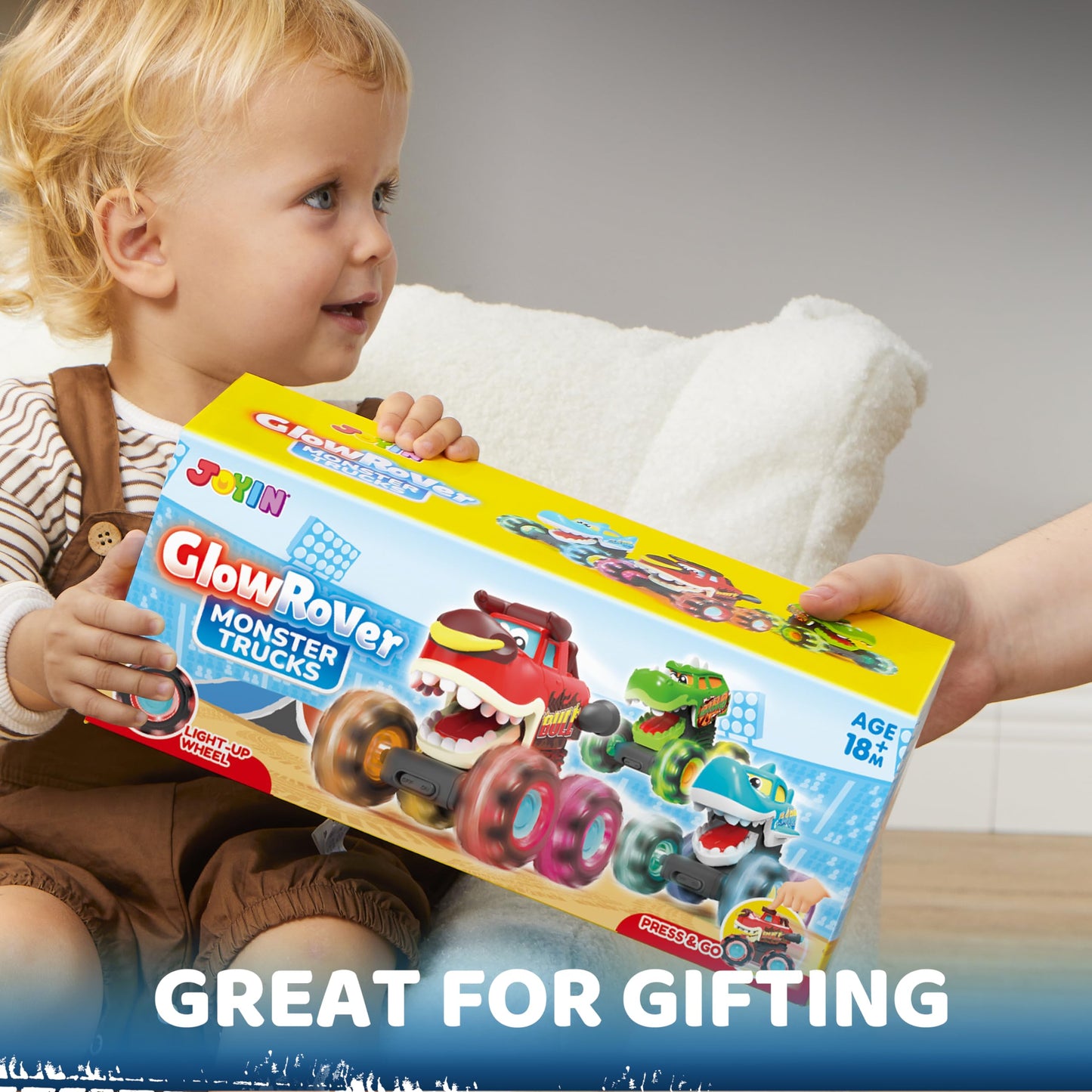 JOYIN 3-Pack Monster Truck Toys – Motion-Activated Light-Up Press & Go Cars for Toddlers, Boys Birthday & Christmas Gifts