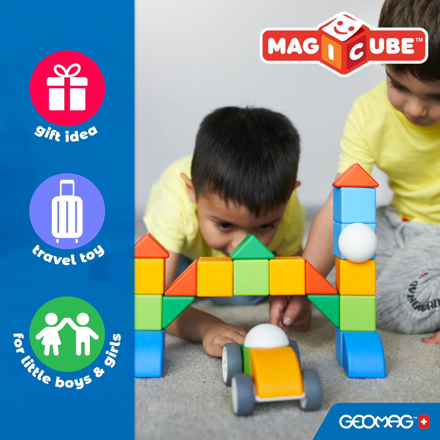Geomag Magicube 24pcs Magnetic Blocks for Toddlers 1-3, Montessori & Sensory Toys, Autism-Friendly Magnets for Kids 1+ Year