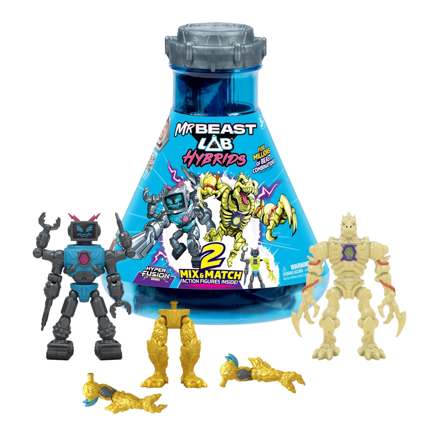 MRBEAST LAB Hybrids Multi-Pack – Mix & Match Action Figures, Golden Panther Dragon Parts, Lab-Bot vs GID Skeleton, Fuse Beast Combos