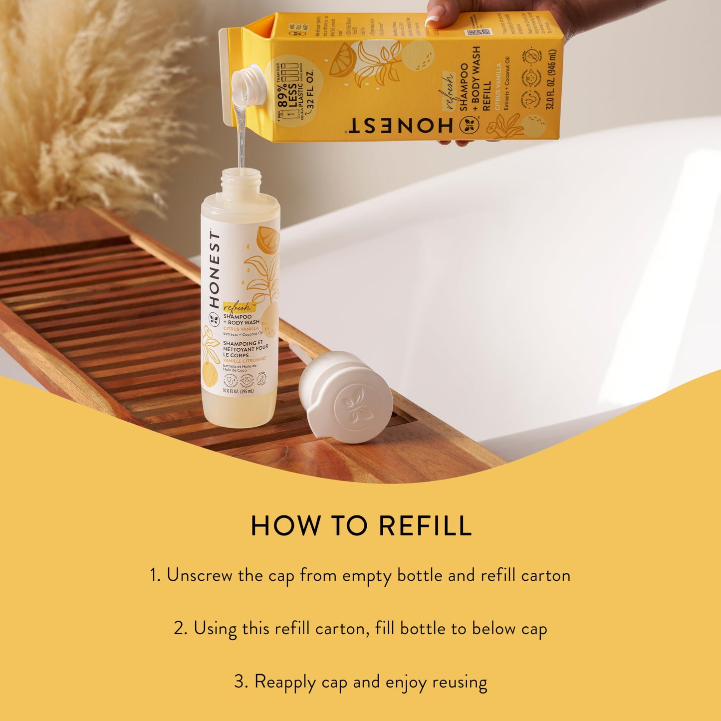 The Honest Company 2-in-1 Cleansing Shampoo & Body Wash Refill | Gentle, Tear-Free, Hypoallergenic Baby Wash | Citrus Vanilla, 32 fl oz