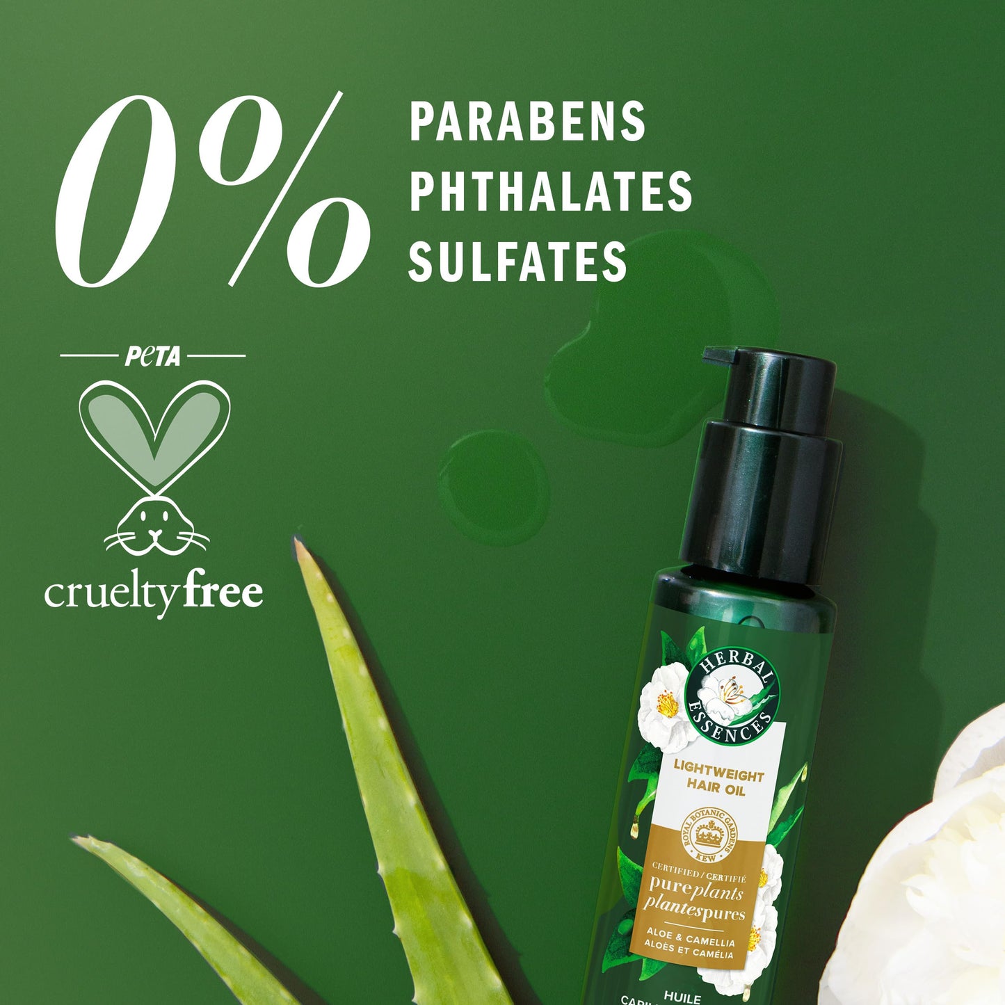 Herbal Essences Lightweight Hair Oil, Certified Pure Plants, with Aloe and Camellia Flower Oil, 3.2 fl oz