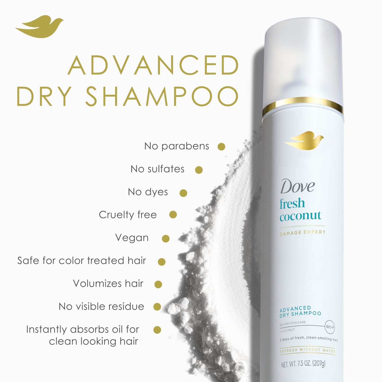 Dove Advanced Dry Shampoo Fresh Coconut Refresh & Revive Hair Without Water for Clean & Fresh Hair 7.3 oz