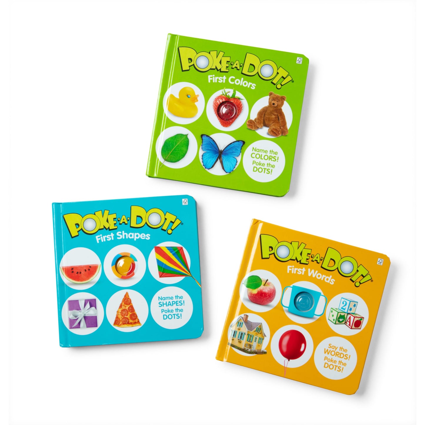 Melissa & Doug Poke-a-Dot! 3-Pack Board Books – First Words, Shapes & Colors, Interactive Pop Buttons, Educational Sensory Toy for Ages 1+