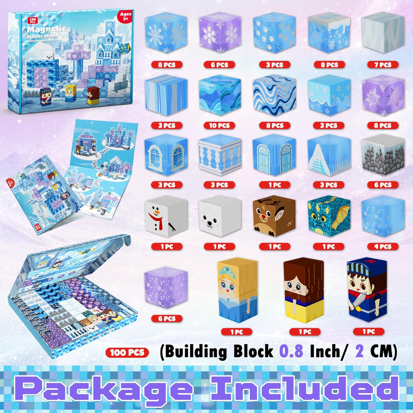 100-Piece Magnetic Building Blocks for Kids 4-12 – Transparent Cubes for Princess Castle, Creative STEM Toy Birthday Gift for Girls
