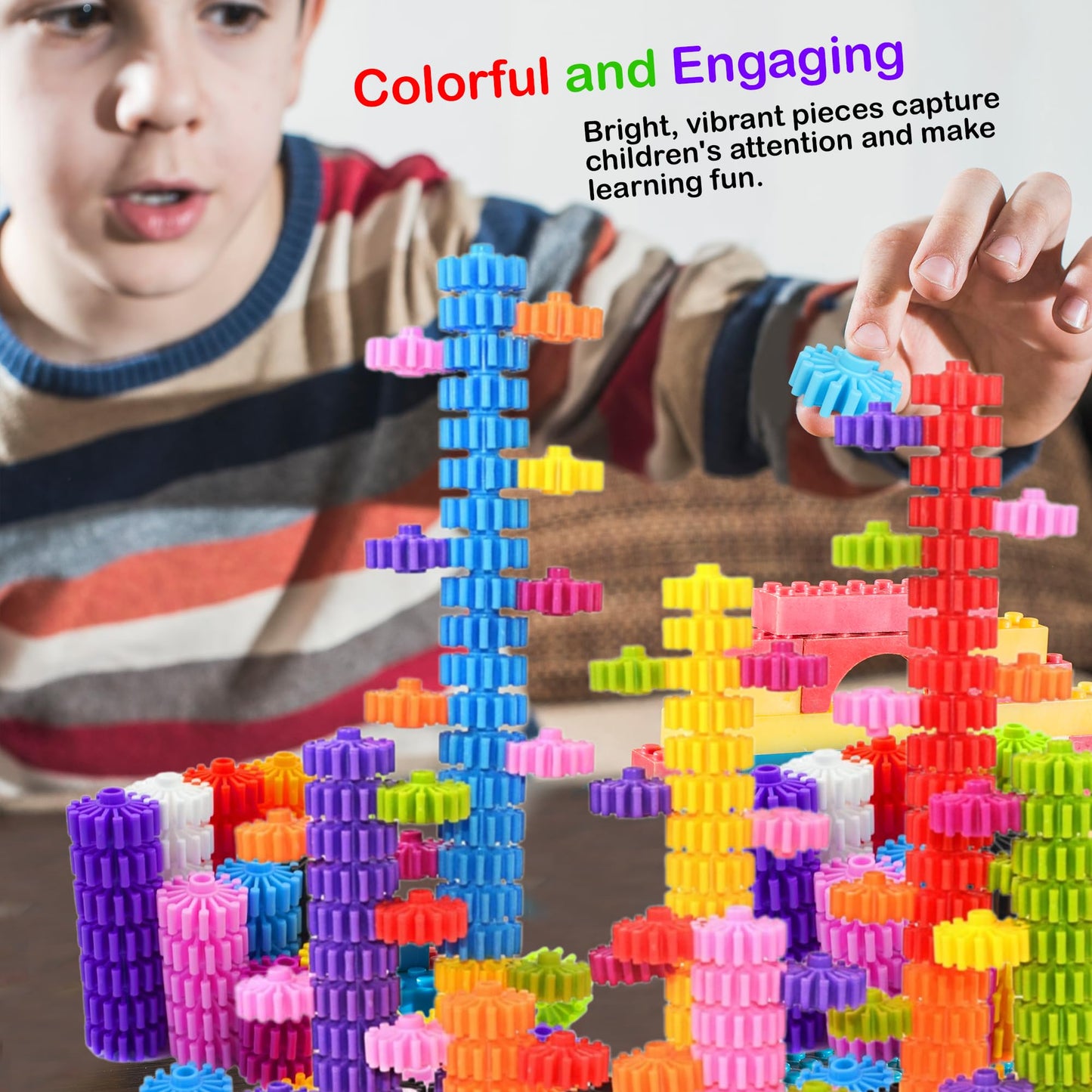 KAKATIMES STEM Building Blocks for Kids – Safe Educational Gear Interlocking Construction Set to Boost Creativity & Problem-Solving