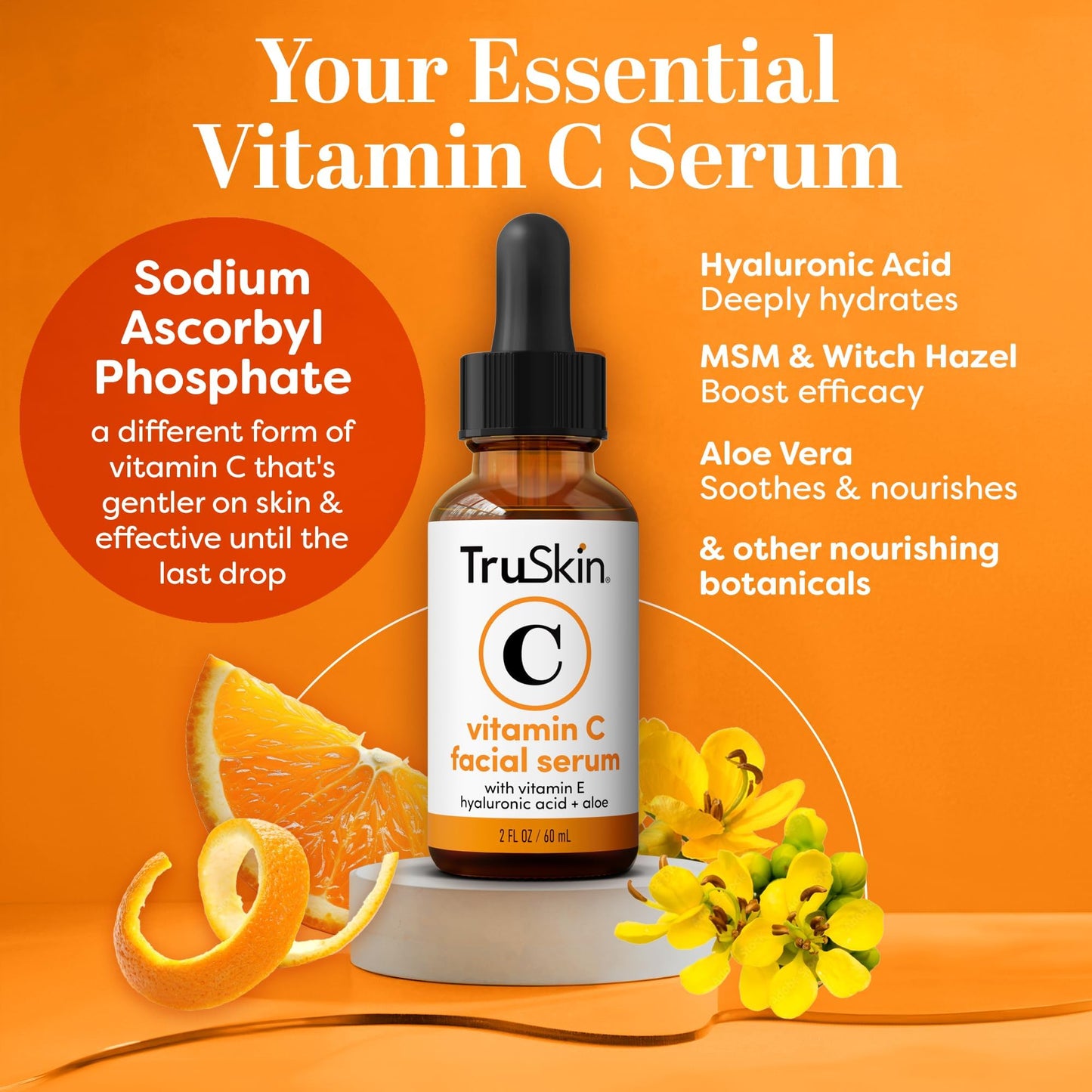 TruSkin Vitamin C Serum – Anti-Aging Face Serum with Vitamin C, Hyaluronic Acid & Vitamin E – Brightens, Fades Dark Spots, Smooths Skin, 2oz