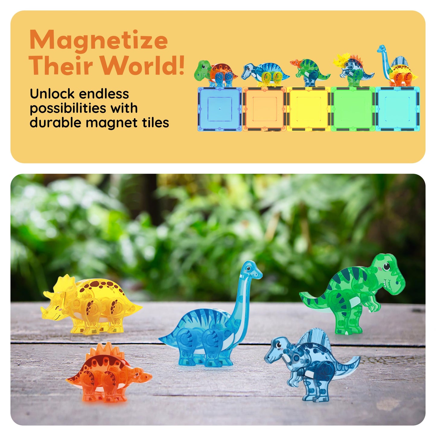 PicassoTiles Dinosaur Magnetic Tile Accessory Set – Mix & Match Dino Parts for STEM Building, Creative Pretend Play Toy for Kids 3+