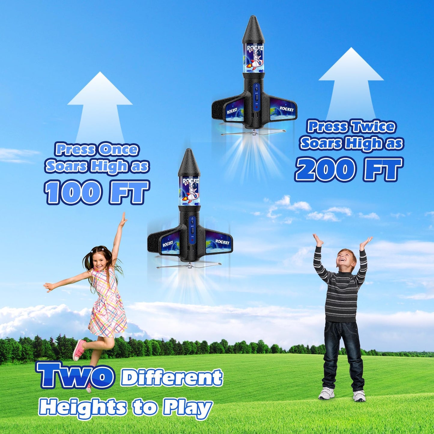Demolike Rocket Launcher Toy,Self Launching Motorized Air Rocket with Parachute Launch Up to 200 Ft Model Rockets Outdoor Toys Gifts.
