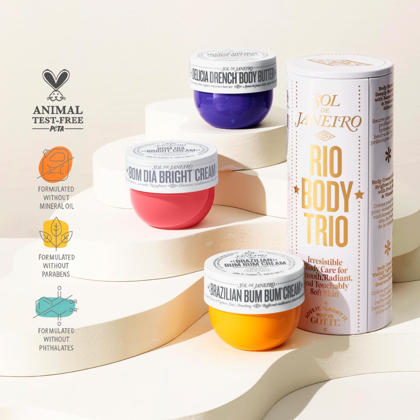 SOL DE JANEIRO Rio Trio Mini Body Cream Set - Bum Bum, Delicia Drench & Bom Dia Bright 50ml Each, Amazon Exclusive Trial ($48 Value)