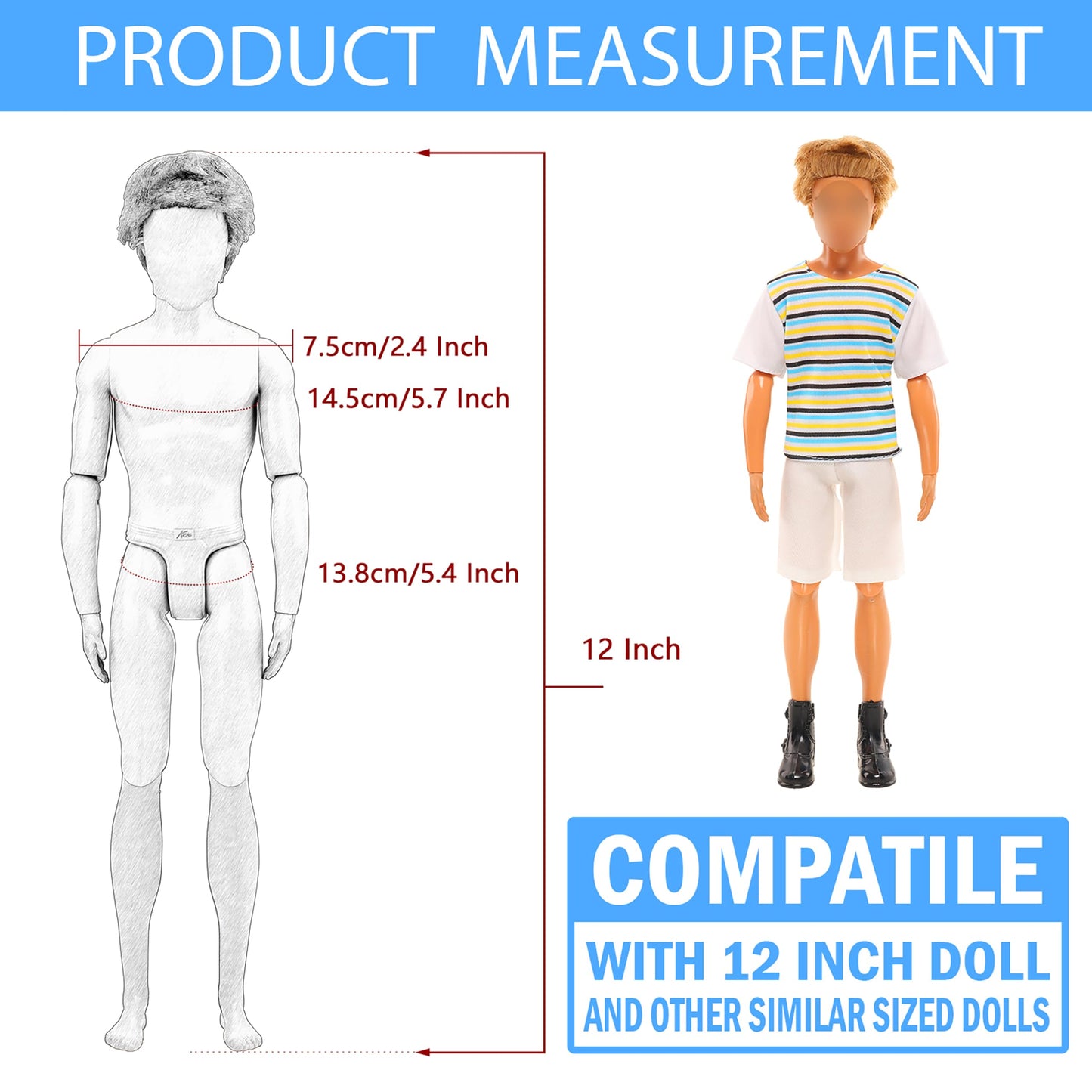 Miunana 16-Piece Doll Clothes & Accessories Set – Classic Black Suit, 4 Casual Outfits, 5 Pants, 3 Shoes, Laptop & Water Bottles