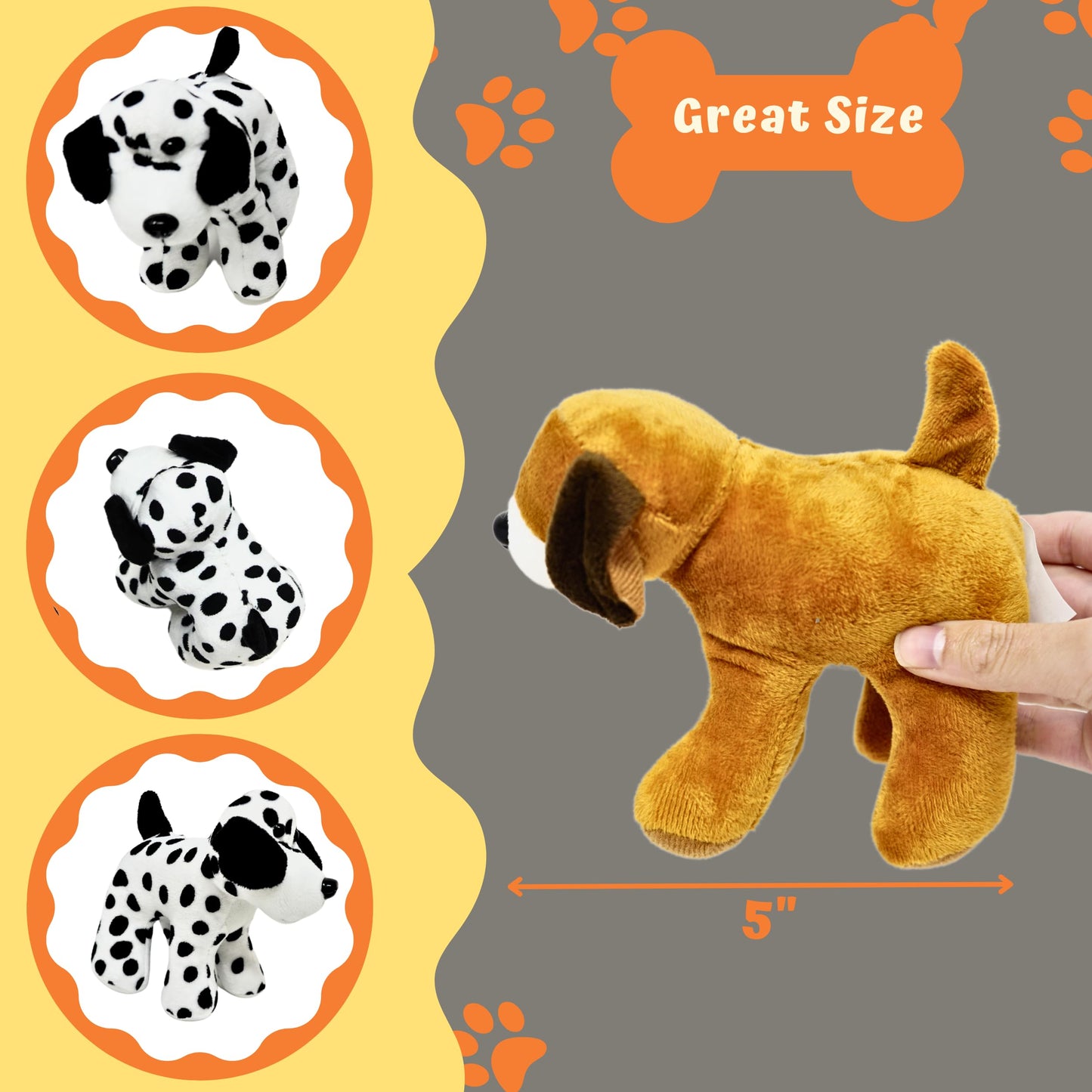"4E's 12-Pack Plush Puppy Dogs – 5'' Small Stuffed Animals, 6 Designs – Cute Birthday Party Favors & Gifts for Kids"