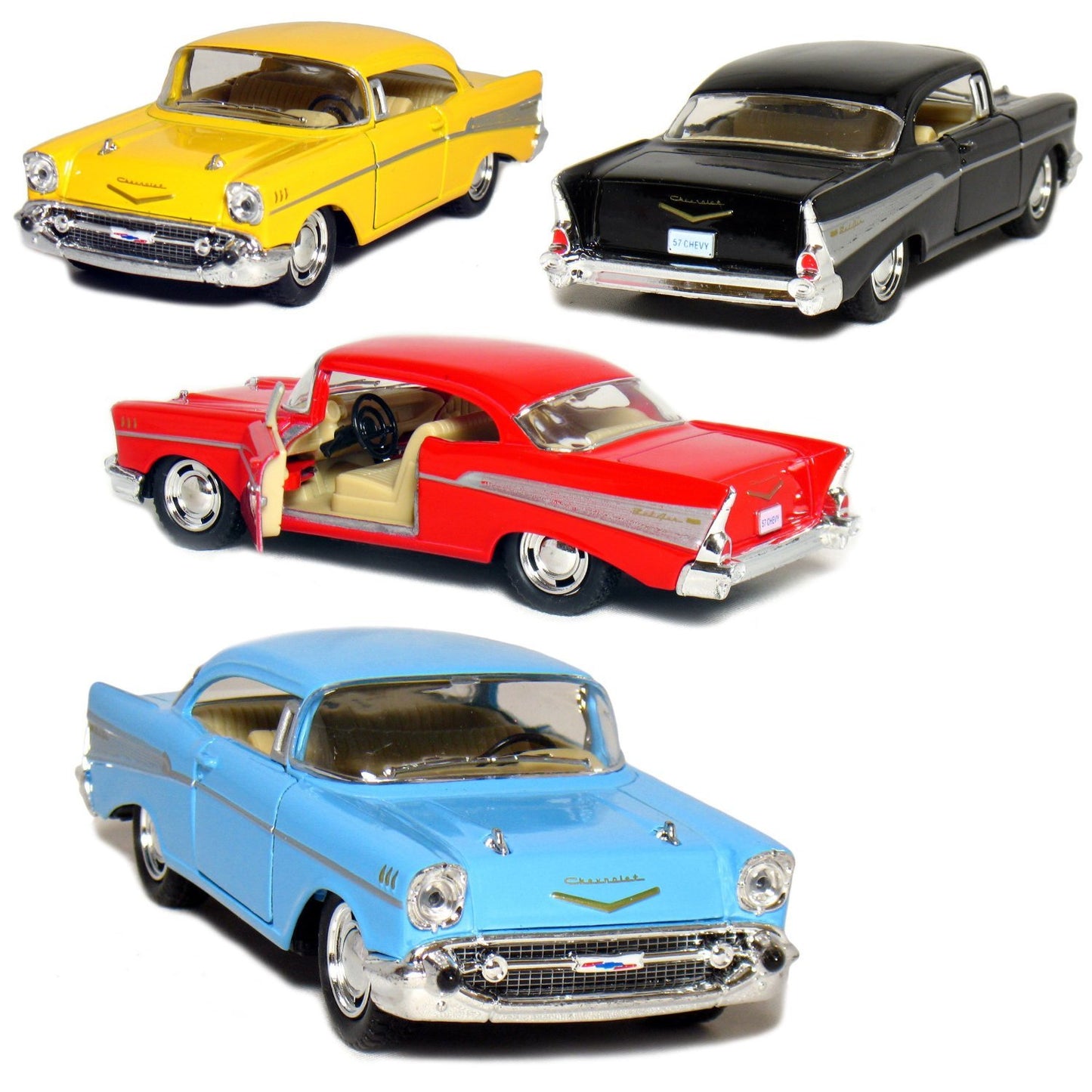 KiNSMART 1957 Chevy Bel Air Coupe 1:40 Scale 5" Die Cast Metal Classic Toy Car (4Set)