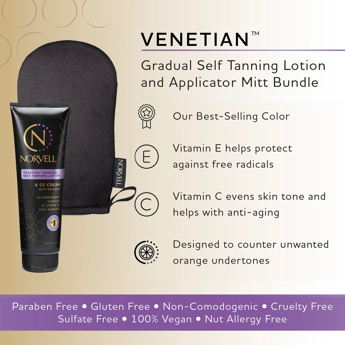 Norvell Tanning Bundle – Self Tan Extender Lotion 8.5 fl. oz & Streak-Free Applicator Mitt for Flawless, Moisturized Tan