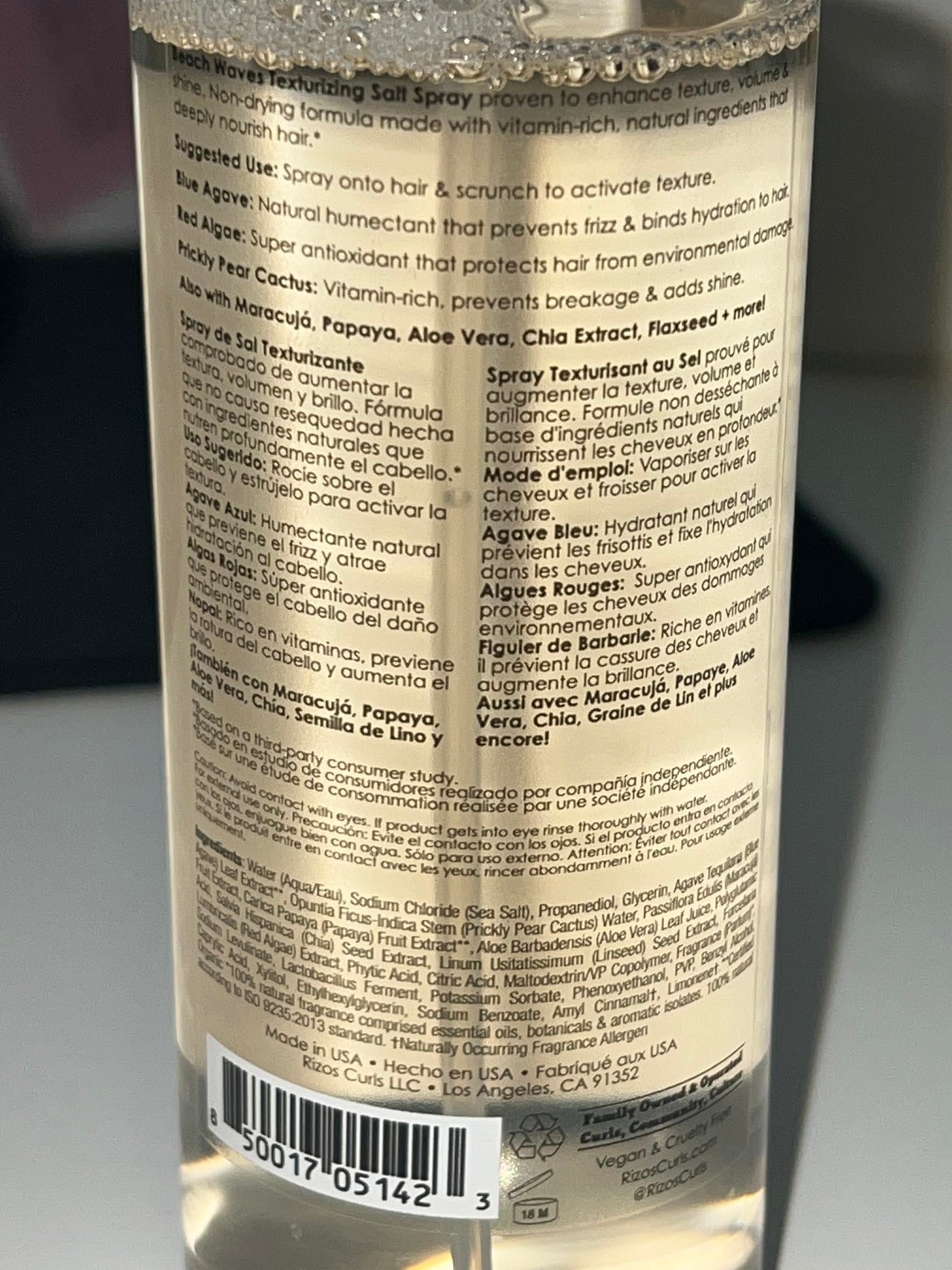 Rizos Curls Beach Waves Texturizing Salt Spray 6.8 oz | Adds Texture & Volume | Defines & Nourishes with Blue Agave, Red Algae & Cactus