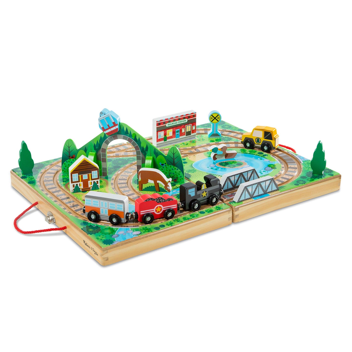 Melissa & Doug Take-Along Railroad Playset with Wooden Trains, Animals & Scenery, Preschool Learning Toy for Boys & Girls 3+, FSC Certified