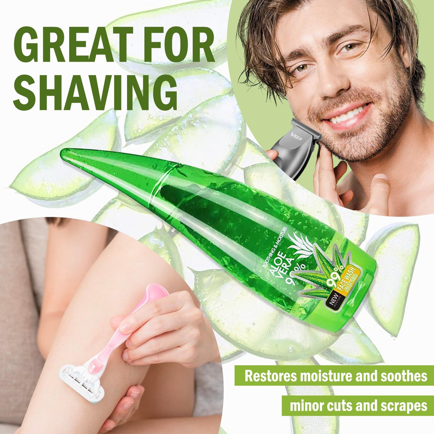 WENJLYJ 99% Organic Aloe Vera Gel – Natural Soothing & Moisturizing Lotion for Face, Body & After Sun Care, Hydrating Skin Cream, 260ml