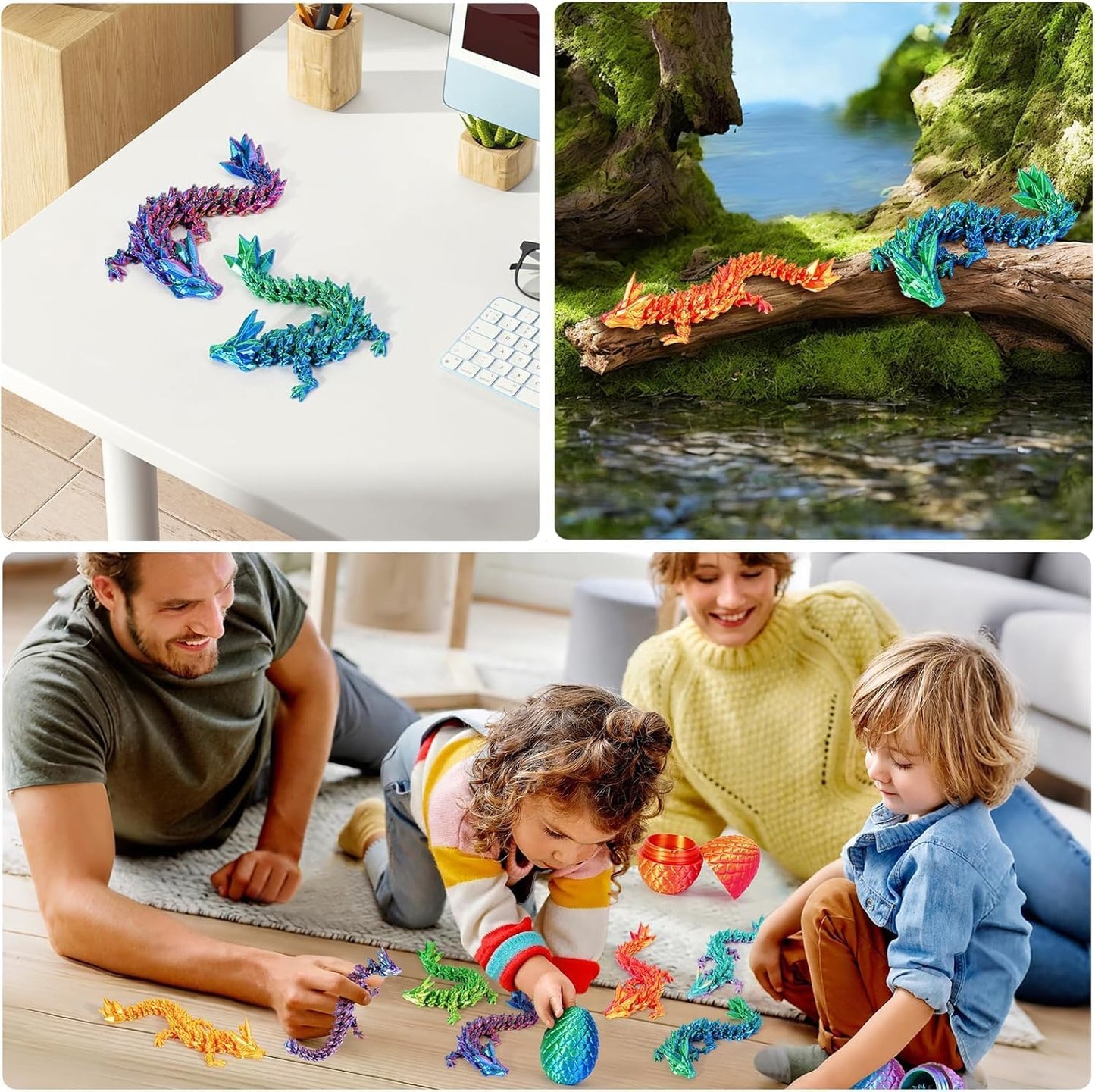 Rapean 6-Pack 3D Printed Dragon Eggs with Surprise Dragon Inside – Mini Easter Toys, Desk Decor, Fidget & Mystery Crystal Gifts