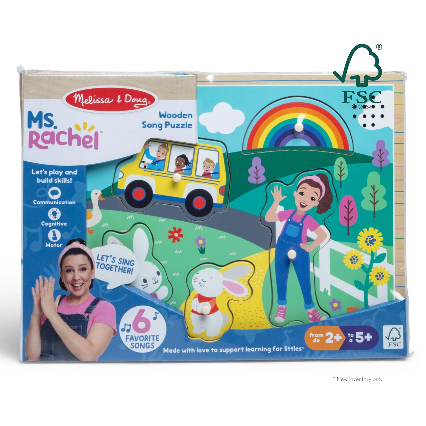 Melissa & Doug Ms. Rachel Wooden Song Peg Puzzle – 6-Piece Light-Activated Sound Puzzle, Toddler Toy for Ages 2-5+, FSC Certified