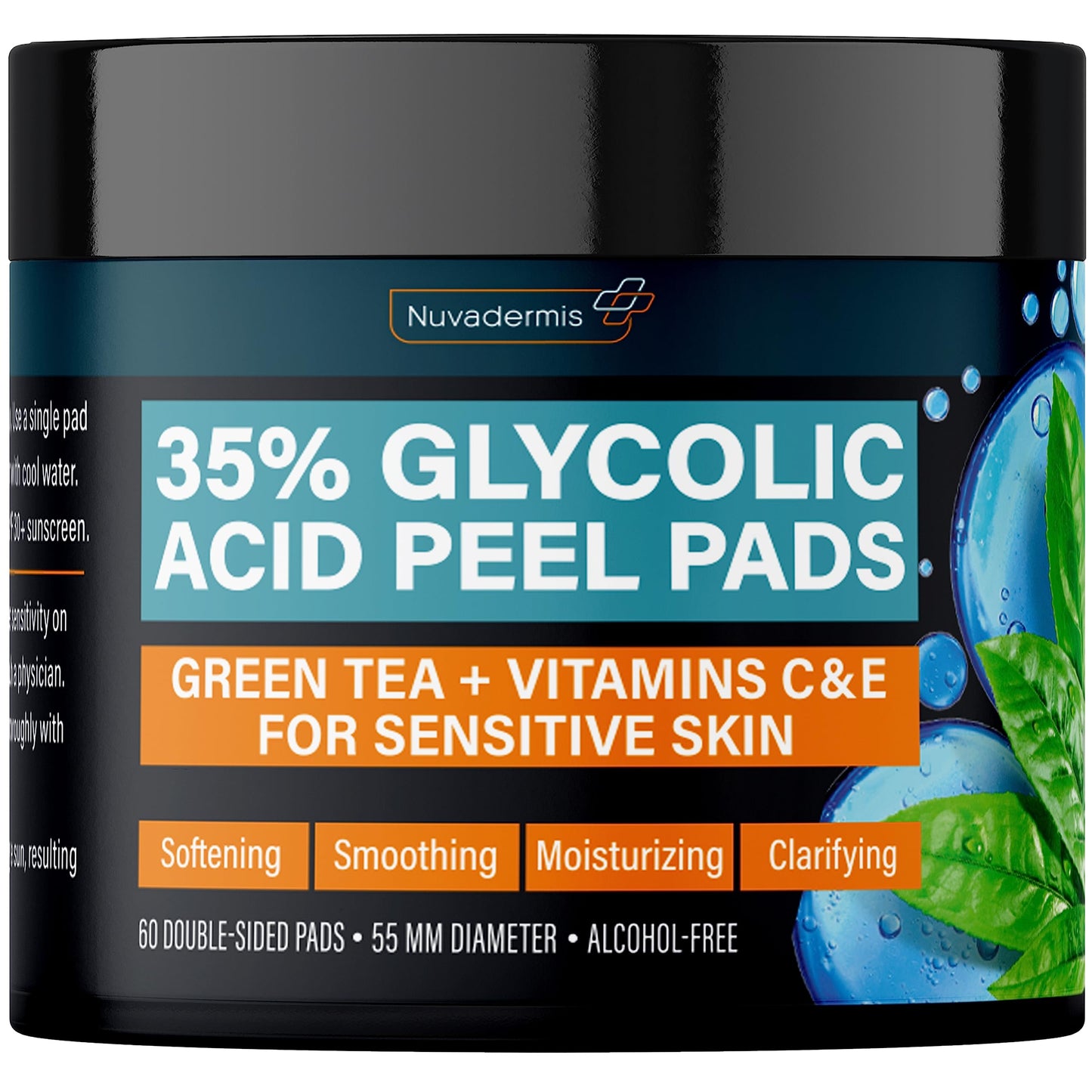 NUVADERMIS 35% Glycolic Acid Peel Pads – Exfoliating Treatment for Acne, Blackheads & Dark Spots – Gentle Resurfacing for Sensitive Skin – 60 Pads