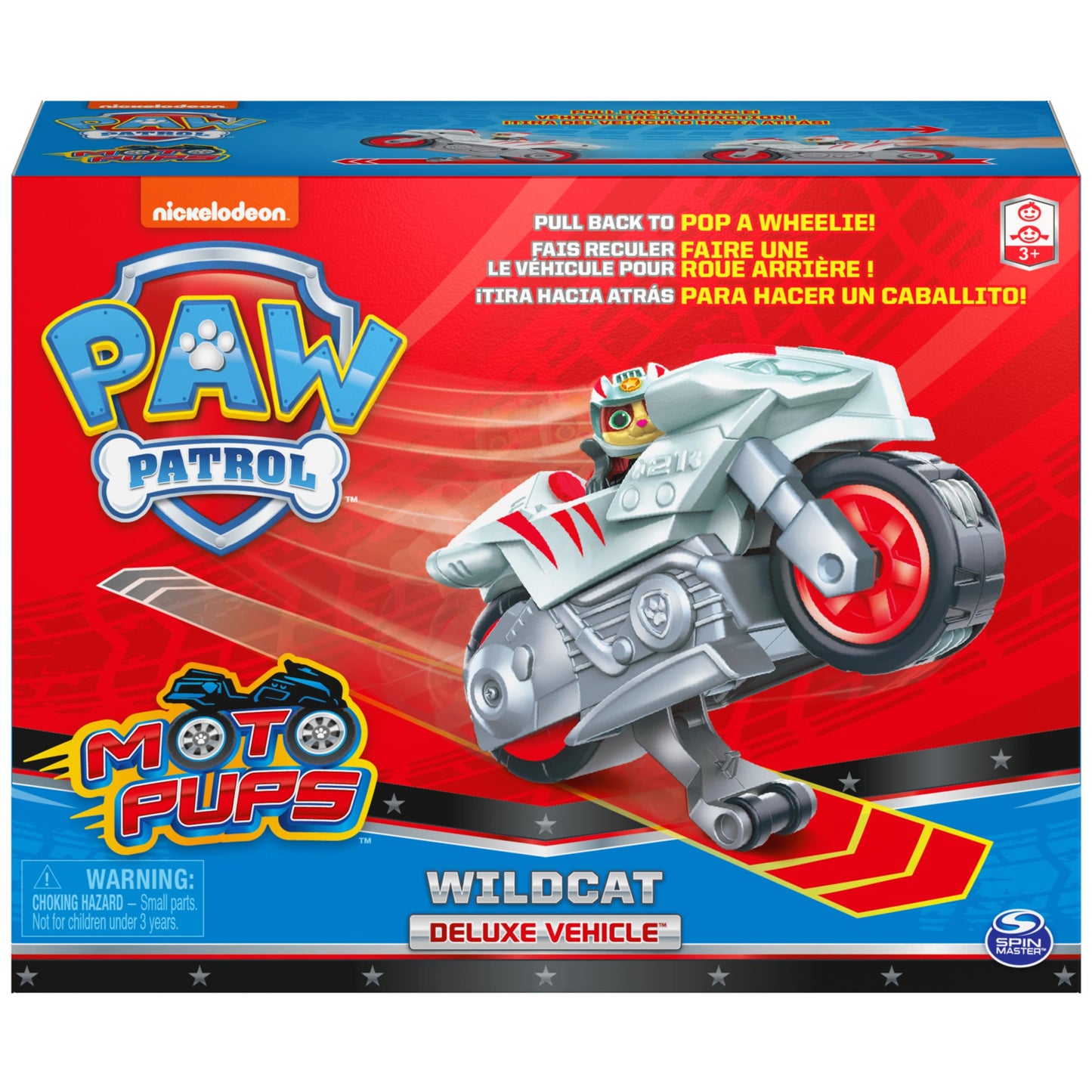 PAW Patrol, Moto Pups Wildcat’s Deluxe Pull Back Motorcycle Vehicle with Wheelie Feature and Toy Figure