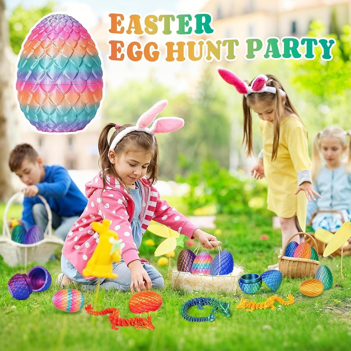 Rapean 6-Pack 3D Printed Dragon Eggs with Surprise Dragon Inside – Mini Easter Toys, Desk Decor, Fidget & Mystery Crystal Gifts