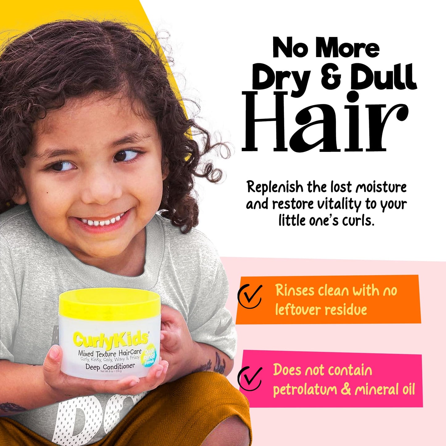CurlyKids Hair Detangler Conditioner for Kids Kinky, Wavy & Curly Hair - Sulfate & Paraben Free Hair Care Formula - 8oz