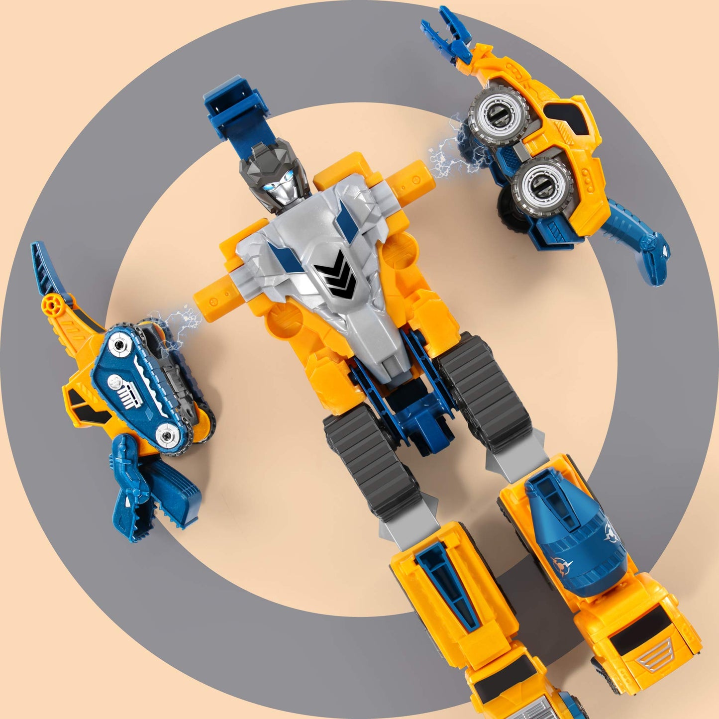 MIEBELY 5-in-1 Toddler Robot Construction Vehicles Set – 5 Transforming Magnetic Robots, Easy DIY Assembly, STEM Educational Toy for Kids