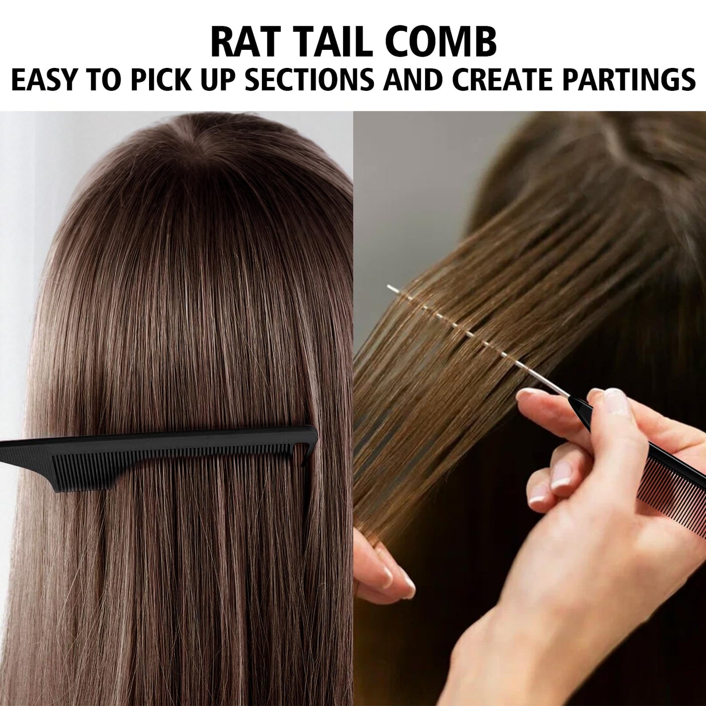 3 Pieces Hair Styling Comb Set Teasing Brush Rat Tail Comb Edge Brush for Edge&Back Brushing, Combing, Slicking Hair for Women (Black)