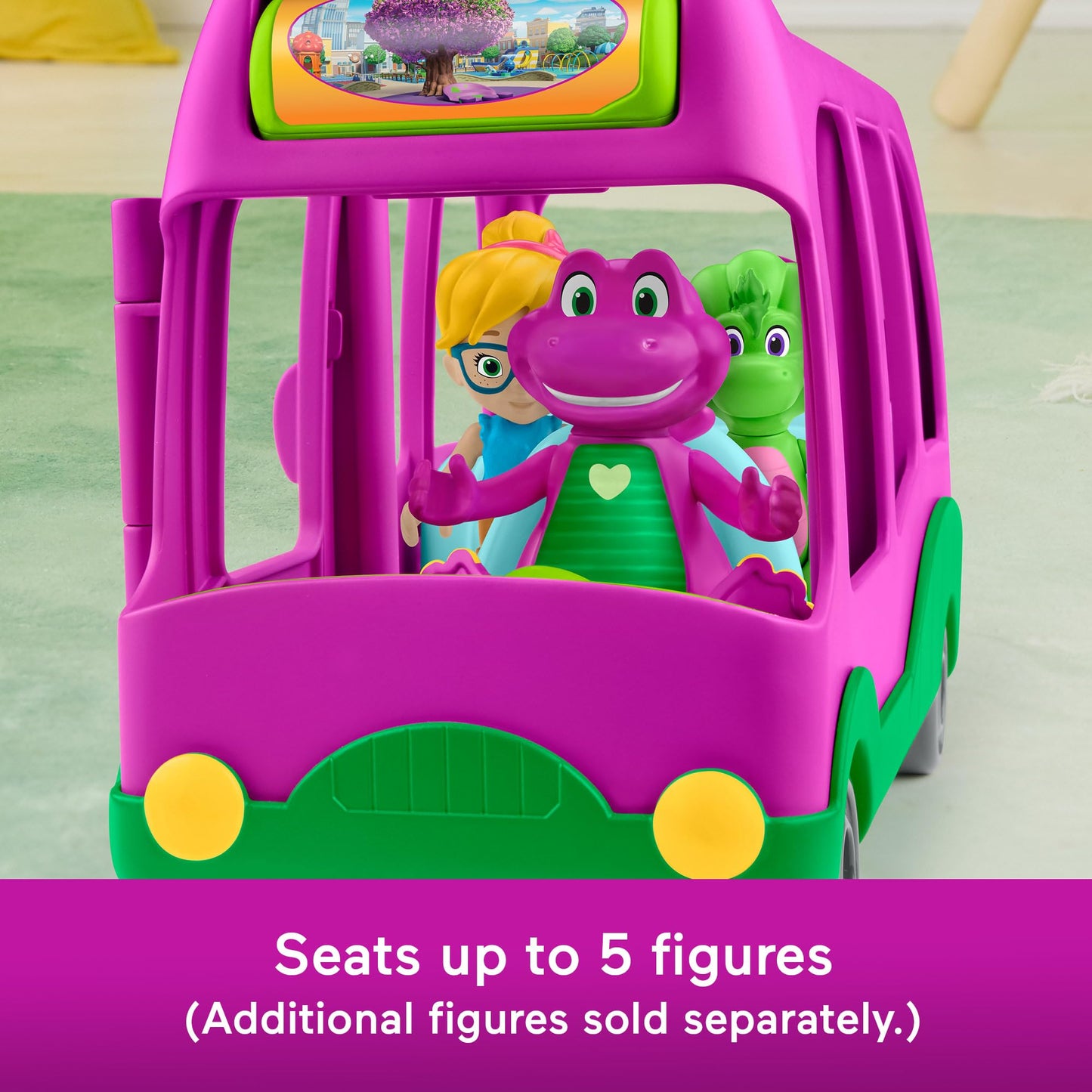 Barney World Preschool Toy Adventure Bus Push-Along Vehicle Figure for Pretend Play Kids Ages 3+ Years