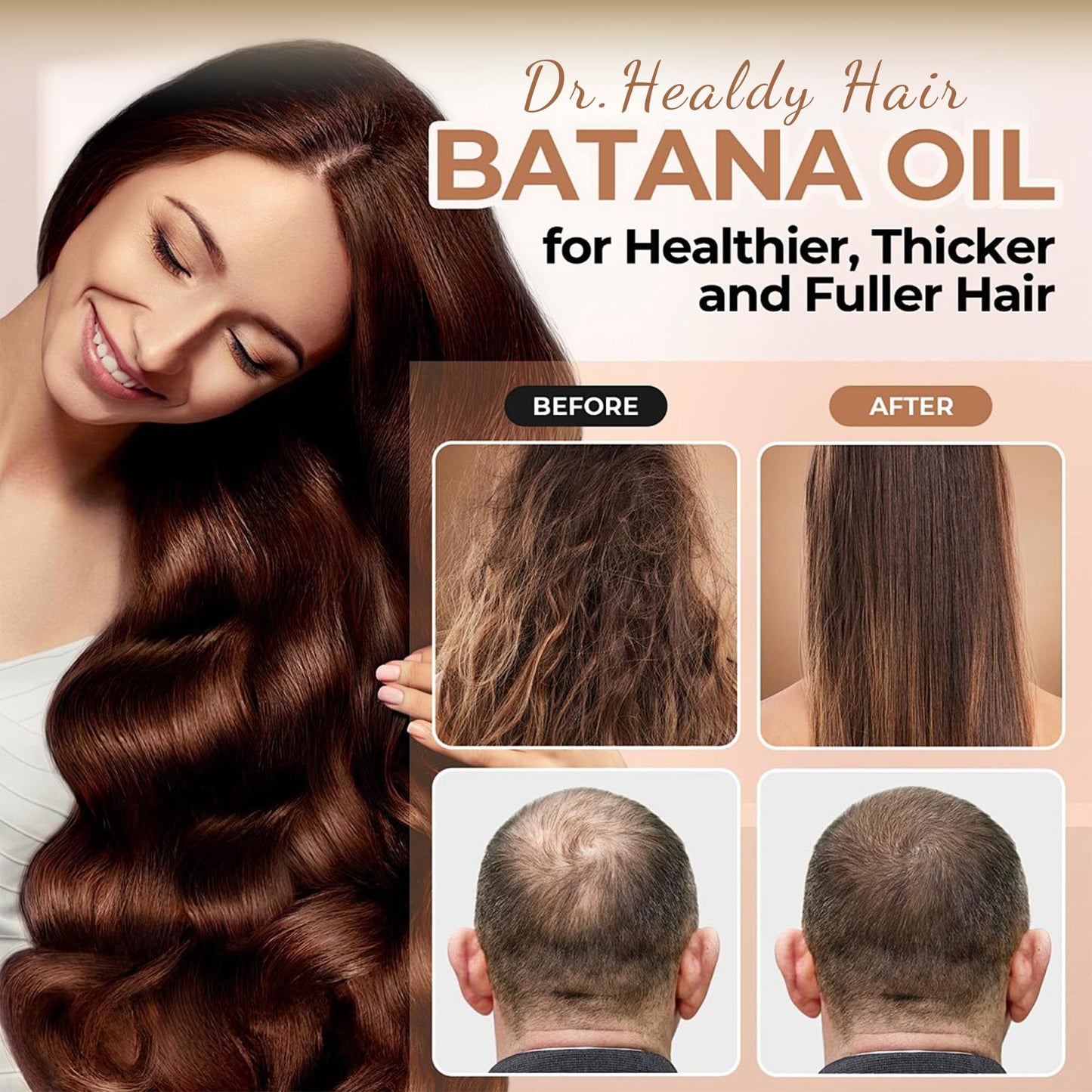 Dr. Healdy Batana Oil Shampoo & Conditioner Set – Hair Growth & Thickening, Hydrating, Sulfate-Free, Fights Hair Loss & Clarifies Scalp, 6.8 Fl Oz×2