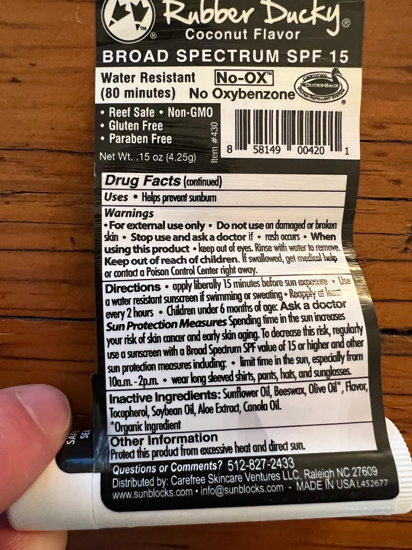 Rubber Ducky Lip Balm SPF 15 - Vegan, Water Resistant Lip Sunscreen with Vitamin E, Coconut Flavor, Broad Spectrum, 3 Pack (.15 oz)