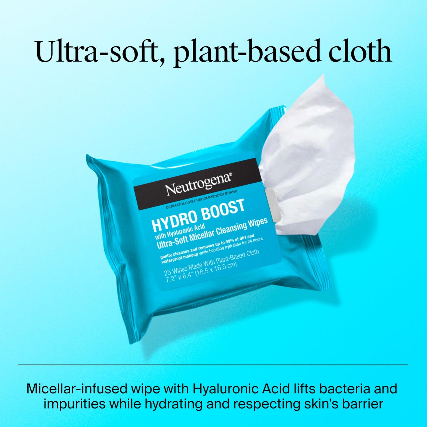 Neutrogena Hydro Boost Micellar Cleansing Wipes with Hyaluronic Acid – Hydrating Makeup Remover for Waterproof Makeup, Hypoallergenic, 2 x 25 ct