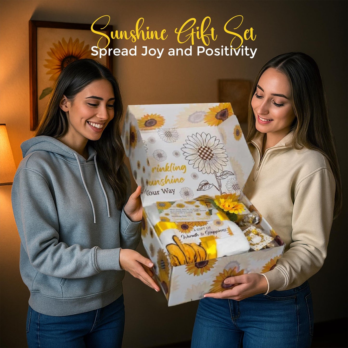 18Pcs Sunflower Gift Basket for Women – Unique Birthday, Friendship & Get Well Soon Care Package – Sunshine Box for Best Friend or Sister