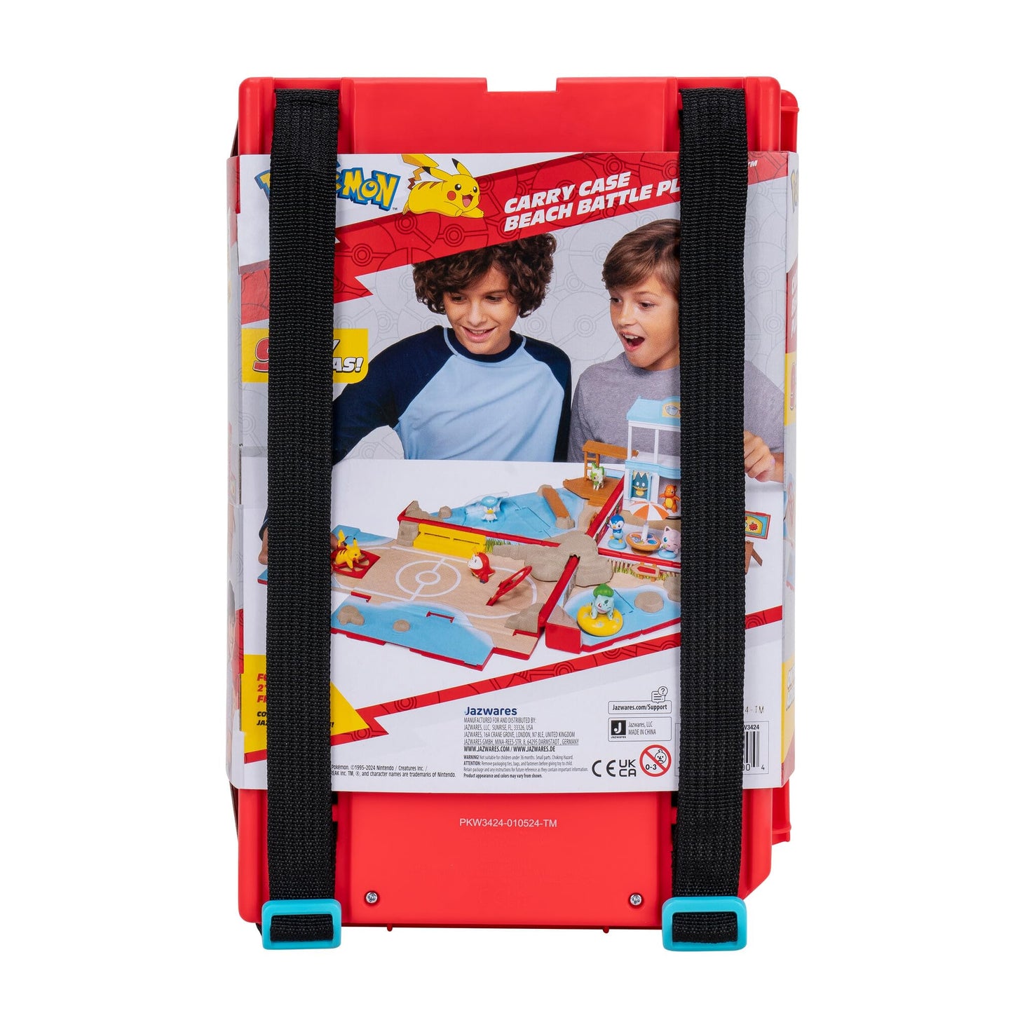 Jazwares Pokémon Carry Case Beach Battle Playset - Portable Transforming Backpack Playset with Action Features and 2-inch Pikachu Battle Figure