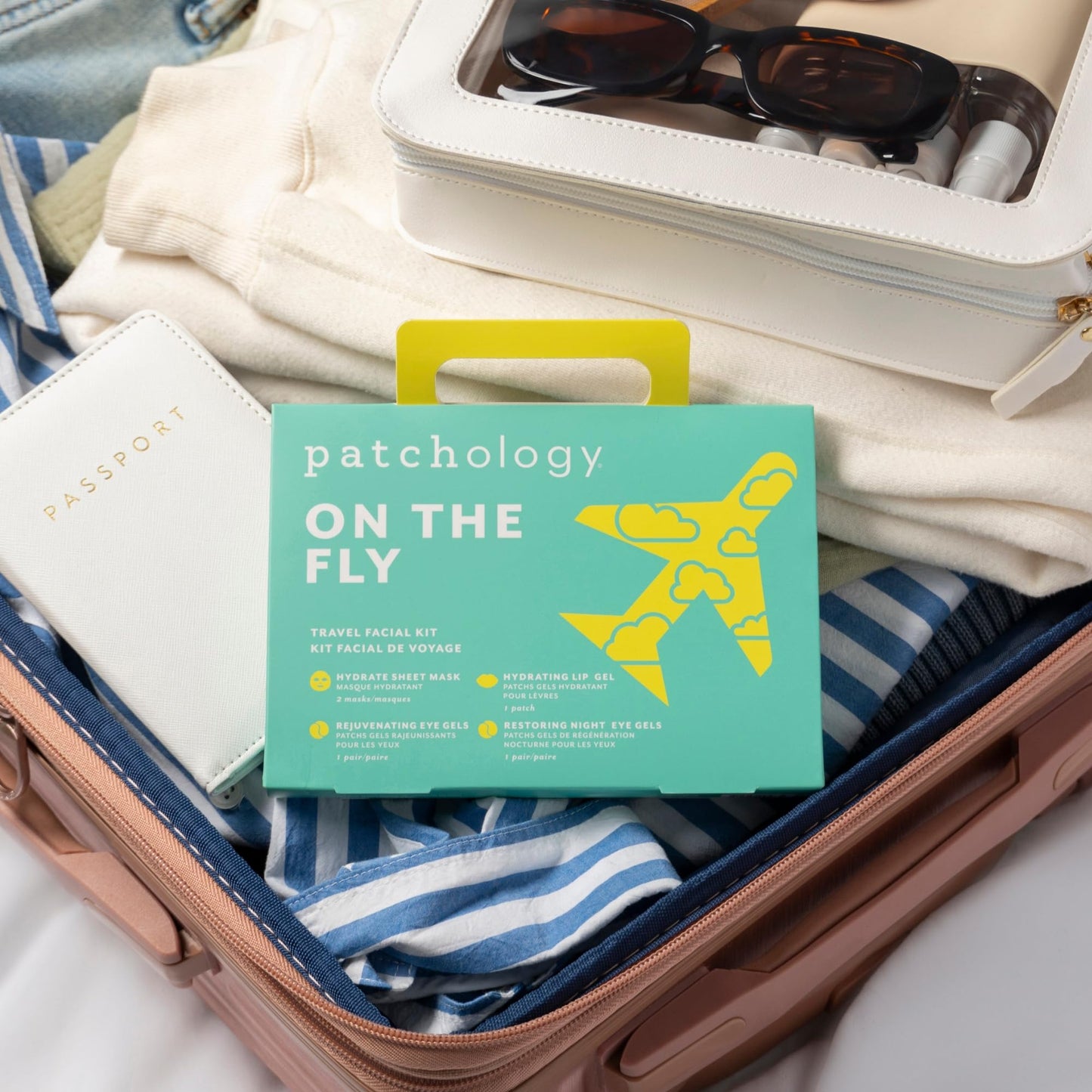 Patchology On The Fly Travel Facial Kit – Hydrating Sheet Masks & Patches for Face, Eyes & Lips, Travel-Friendly Skincare Essentials