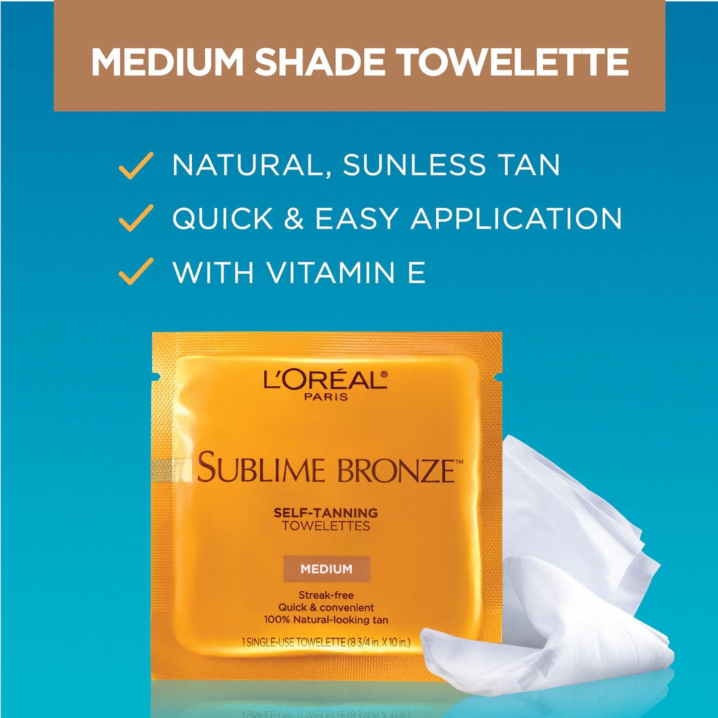 L'Oreal Paris Sublime Bronze Self Tanning Towelettes, Streak-Free, Natural Looking Tan, 6 ct (Pack of 2)