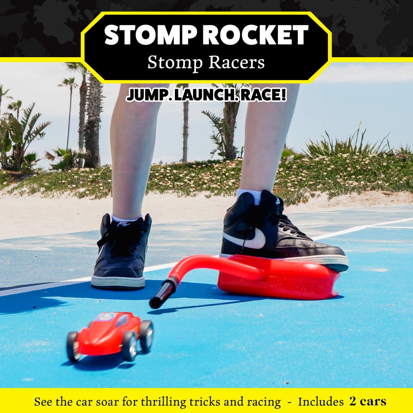 Stomp Racers Air-Powered Race Cars, 2-Pack - Dueling Launcher for Backyard Fun, Outdoor Kids Toy Gift for Boys, Girls & Toddlers