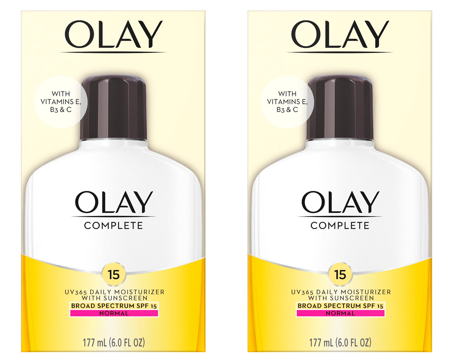 Olay Daily Face Moisturizer SPF 15 for Normal Skin - Lightweight Hydrating Lotion with Vitamins C, E & Niacinamide, 6 oz, 2-Pack