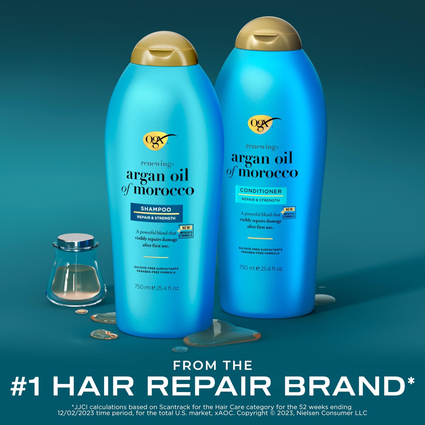 OGX Renewing + Argan Oil of Morocco Shampoo & Conditioner Set, 25.4 fl oz Each, Strengthens & Repairs Dry, Damaged Hair, Paraben & Sulfate Free