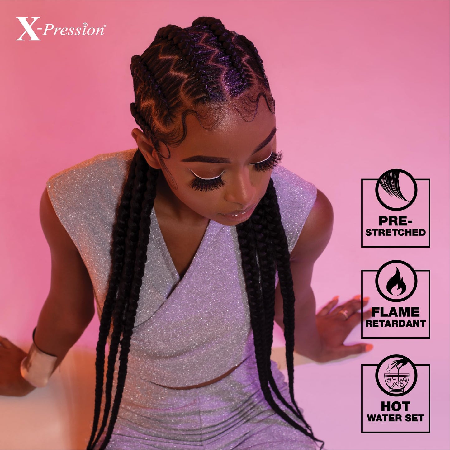 Sensationnel X-Pression 3X Pre-Stretched Braiding Hair 58" – Kanekalon Flame Retardant Synthetic Braid for Box Braids & Twists, 1B Off Black (1 Pack)