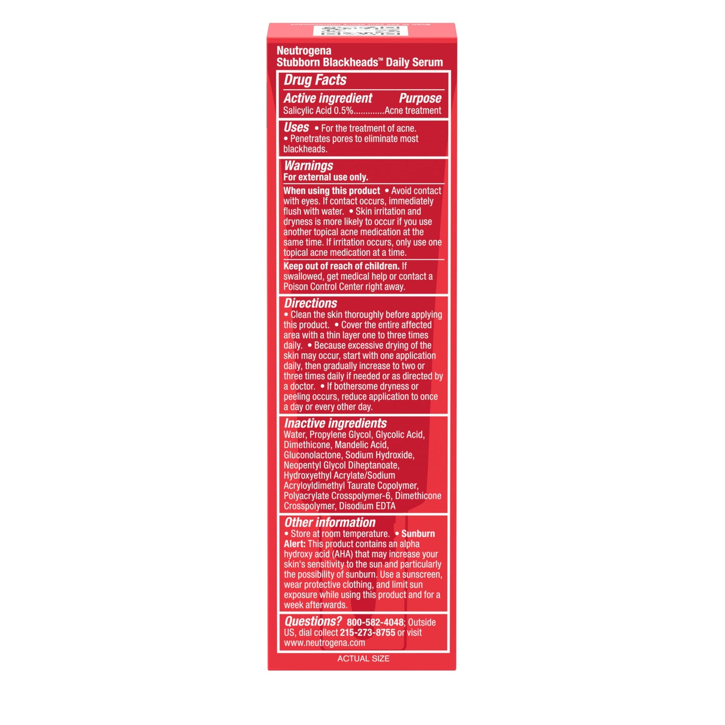 Neutrogena Stubborn Blackheads Daily Acne Serum with Salicylic, Glycolic, Polyhydroxy & Mandelic Acids, Oil-Free Face Serum, 1 fl. oz